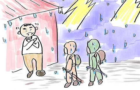 道をゆずらない富士登山者 イラスト