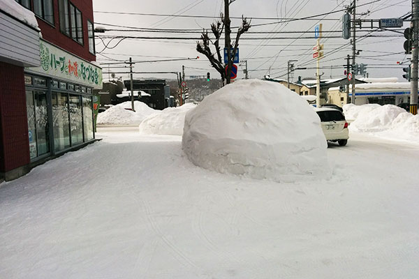 旭川　道路わきのこんもりとした雪