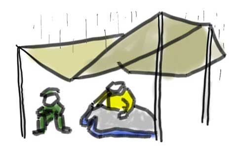雨の日のキャンプサイト撤収イラスト