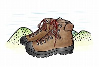 フリーのイラスト（ウェブでの使用不可）登山靴と山