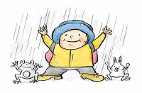 フリーのイラスト（ウェブでの使用不可）雨の登山でもレインウェアで楽しい