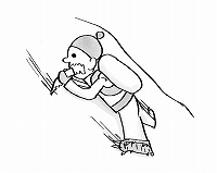 フリーのイラスト（ウェブでの使用不可）　雪山でピッケルを使い滑落防止
