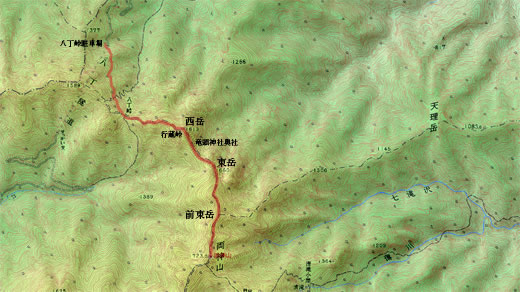 両神山　八丁尾根コースの地図