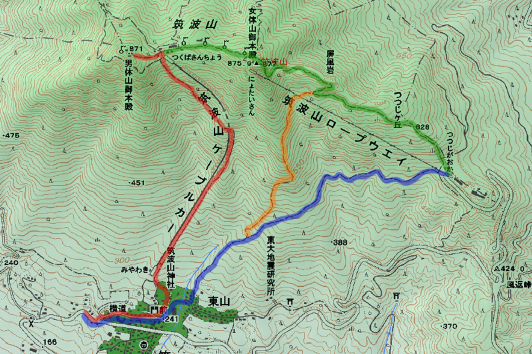筑波山登山の地図