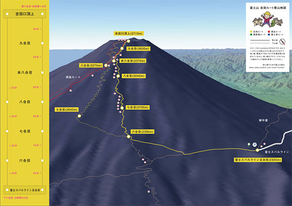 富士登山の地図　吉田ルート