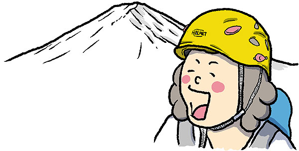 ヘルメットを被った富士登山者イラスト