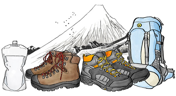 富士山と登山の装備　イラスト