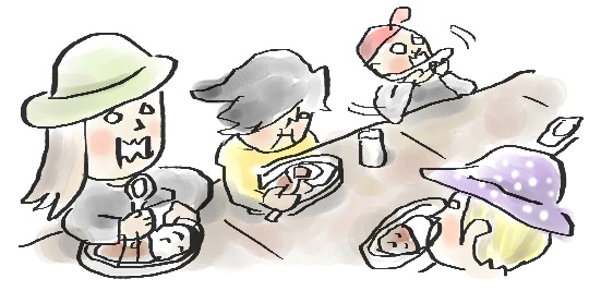 山小屋でカレーを食べる人