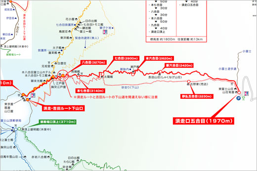 富士山　須走ルートの山小屋の地図