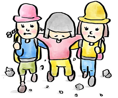 登山で肩を借りて下山　イラスト