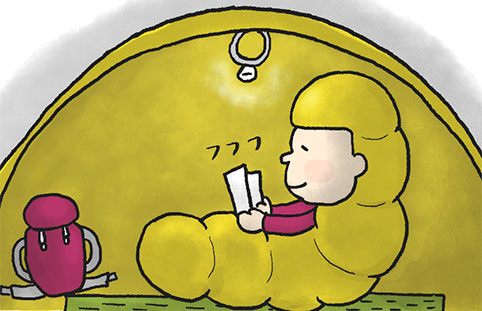 テントの中で本を読む人イラスト