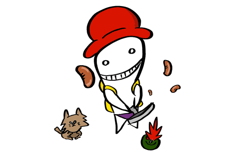 ストーブで食事を作る人イラスト