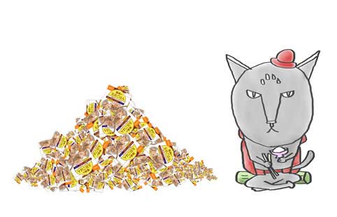 フリーズドライを食べまくるネコイラスト