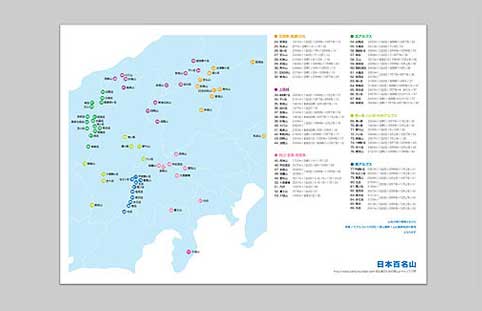 百名山の地図、関東・上信越地方拡大版