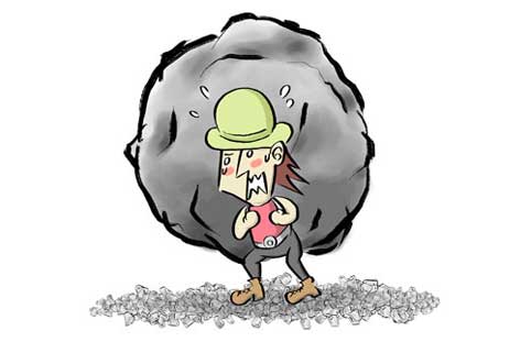 重い荷物を背負う人イラスト
