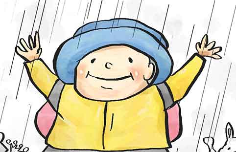 山で傘をさす人イラスト