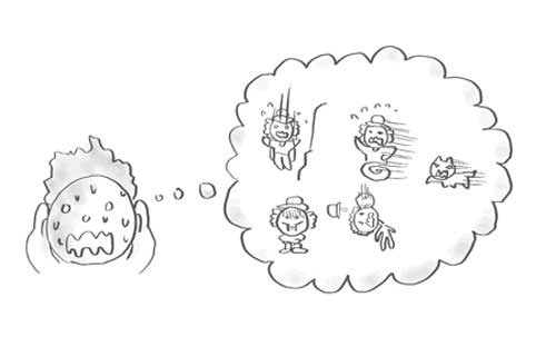 山での不測事態を考えすぎて焦る人のイラスト