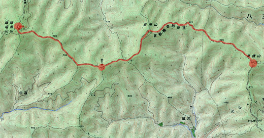 奥高尾 景信山から陣馬山までの地図