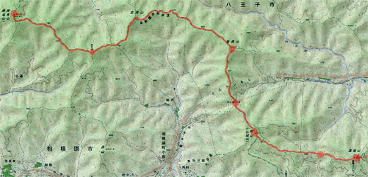 奥高尾 高尾山から陣馬山までの登山地図