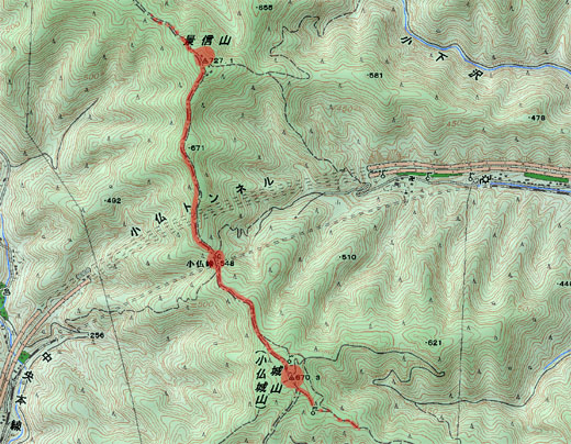 奥高尾 城山から景信山へのコース地図